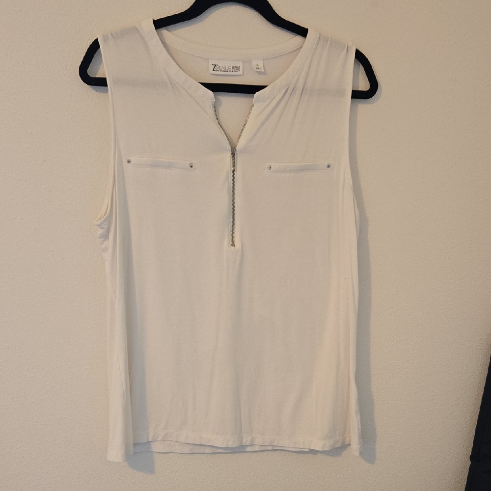 New York & Company Cream Zip-Front Tank Top
